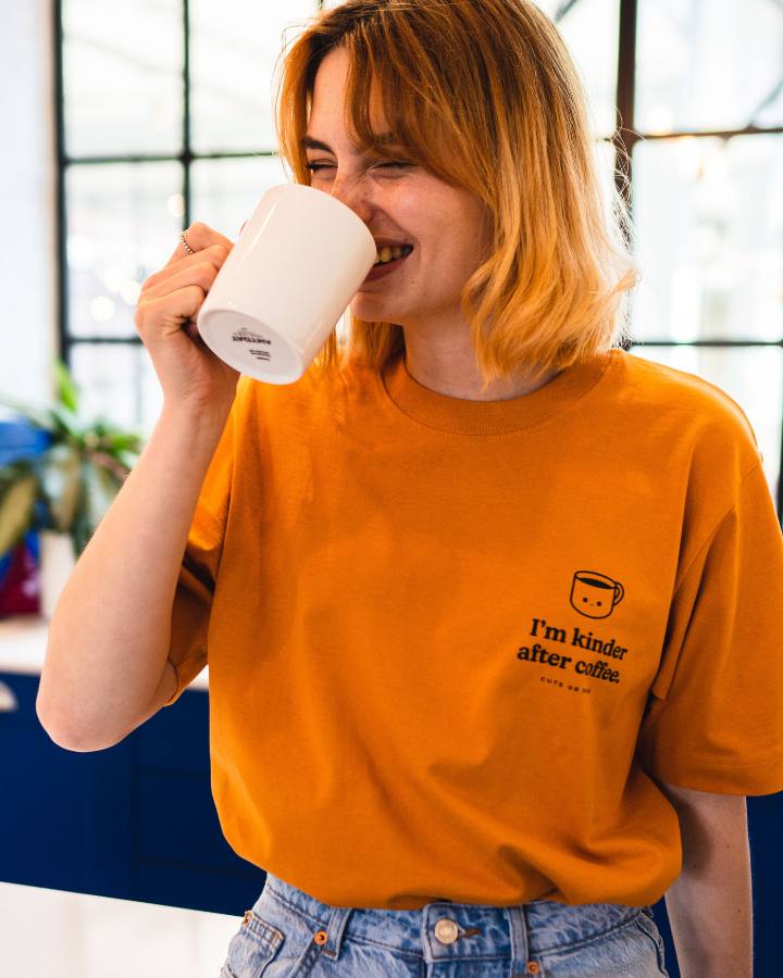 Kinder After Coffee T-Shirt in Burnt Orange Home page CuteOrDare