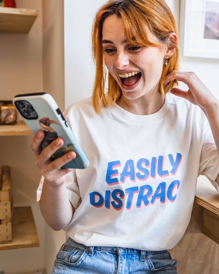 Easily Distrac T-Shirt in Off White Home page CuteOrDare