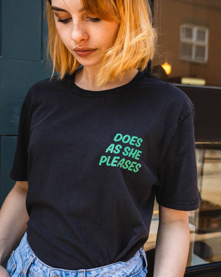 Does As She Pleases T-Shirt in Black Rock