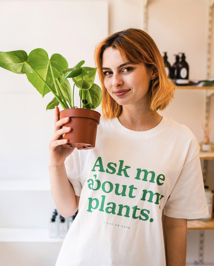 Ask Me About My Plants T-Shirt in Off White Home page CuteOrDare